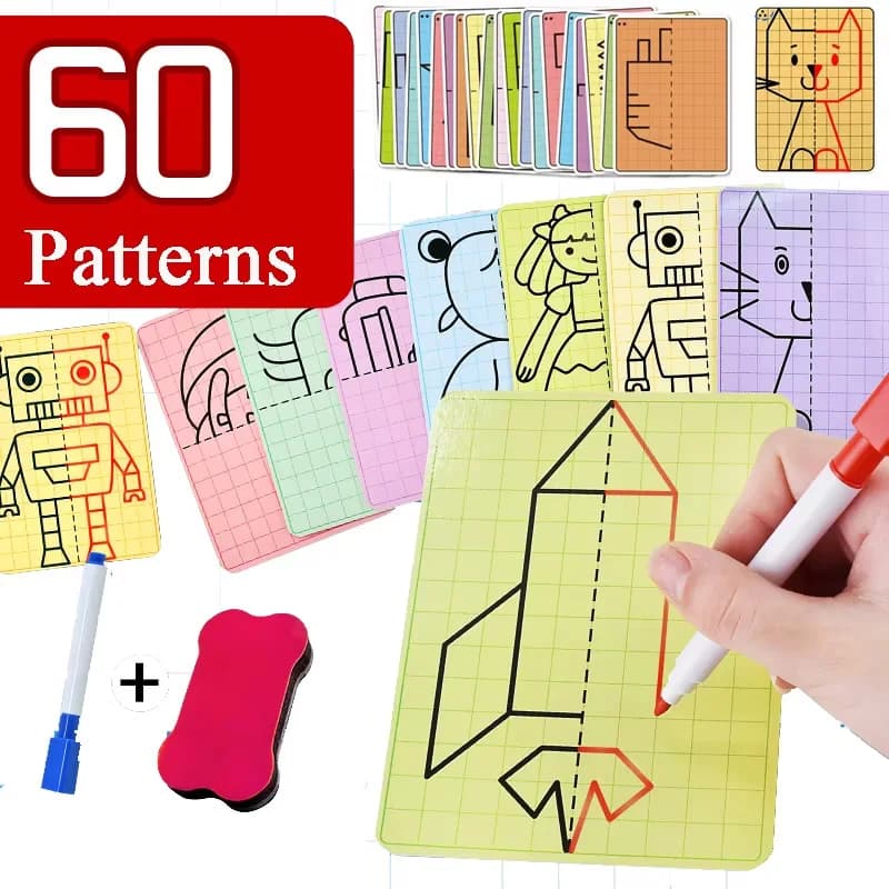 Kids Symmetrical Drawing Toy Cartoon Lattice Writing Board Reusable Pen Control Fine Motor Skill Educational Toys