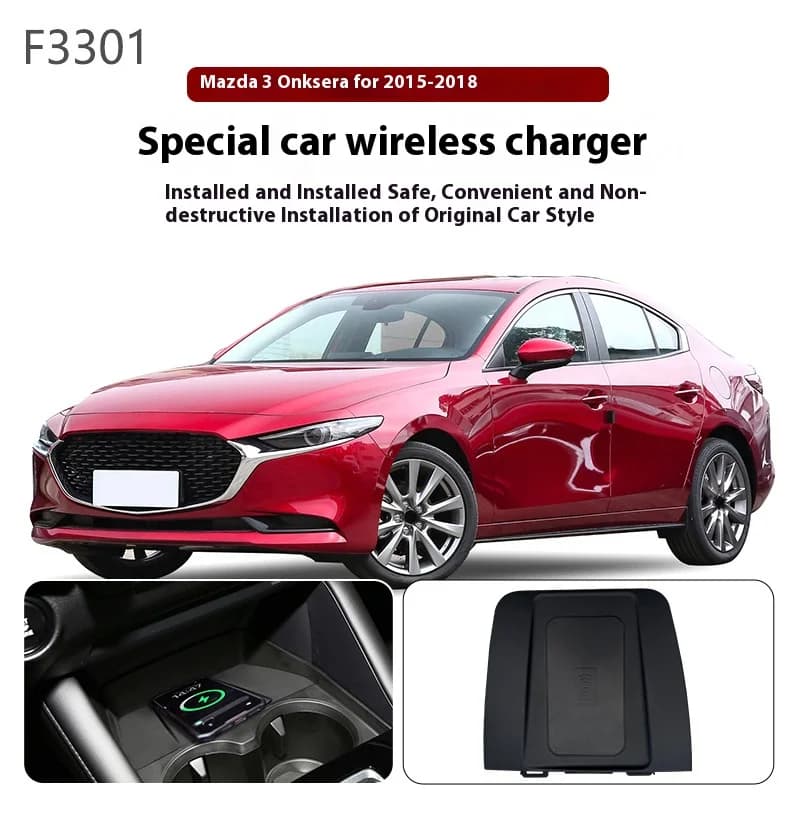 Caricabatterie wireless da 15 W, pannello di ricarica rapida speciale per telefono QI integrato Accessori per auto per Mazda 3 Axela 2015-2018