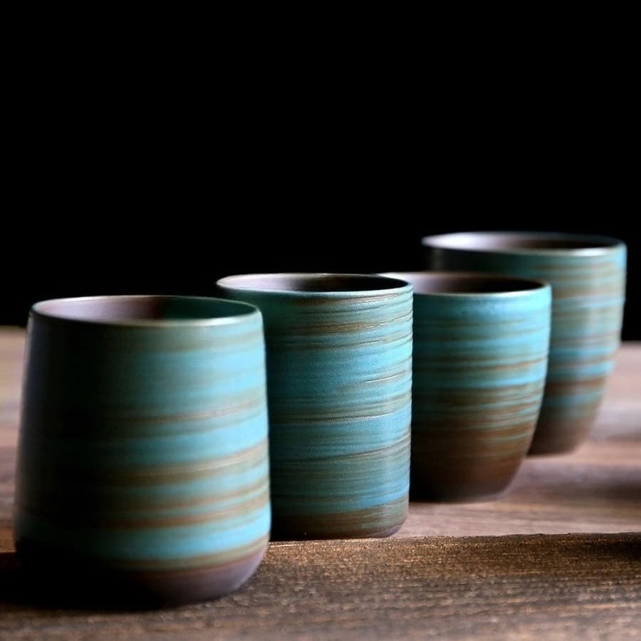 Tazza da tè e caffè in ceramica rustica dipinta a mano - Tazze vintage trasformate al forno per l'home office Tazze di argilla grossolana sfuse Lavabile in lavastoviglie