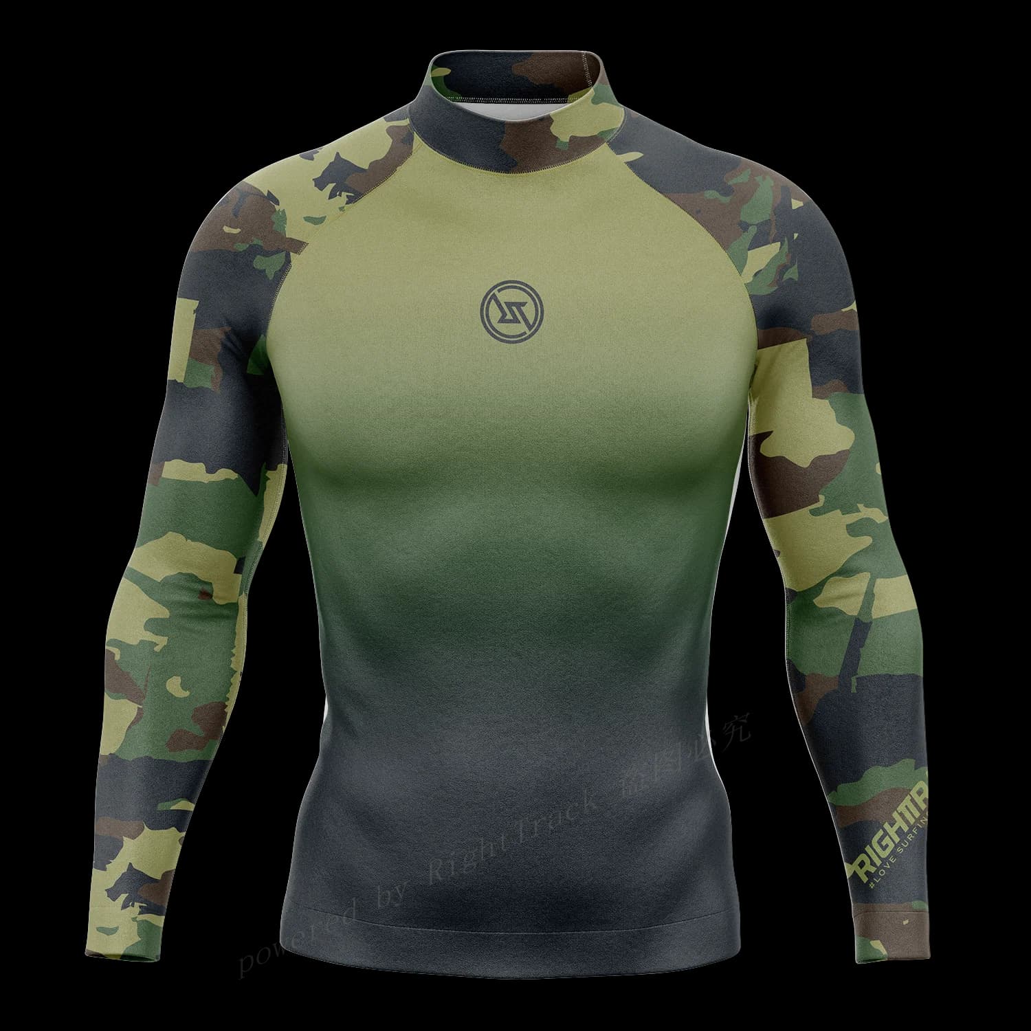 Camicie da surf a maniche lunghe sfumate mimetiche Rashguard da uomo Protezione solare Tessuto Lycra Felpa da surf Protezione UV Costumi da bagno RT