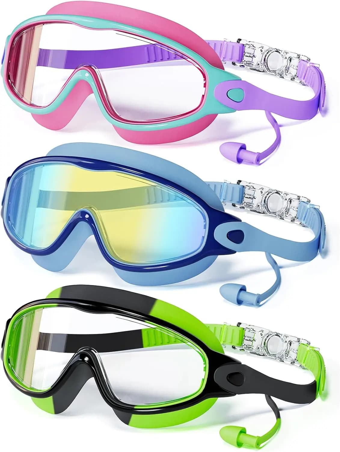 Pack of 3 swim glasses for children with anti-fog protection, UV protection, wide vision for boys and girls from 4 to 12 years old