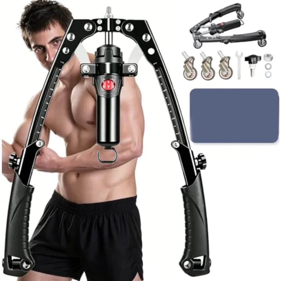 3 in 1 Twister Arm Trainer, Adjustable 22-440 lbs Hydraulic Power Chest Workout Equipment with Ab Roller Wheel, Home Gym for Fu
