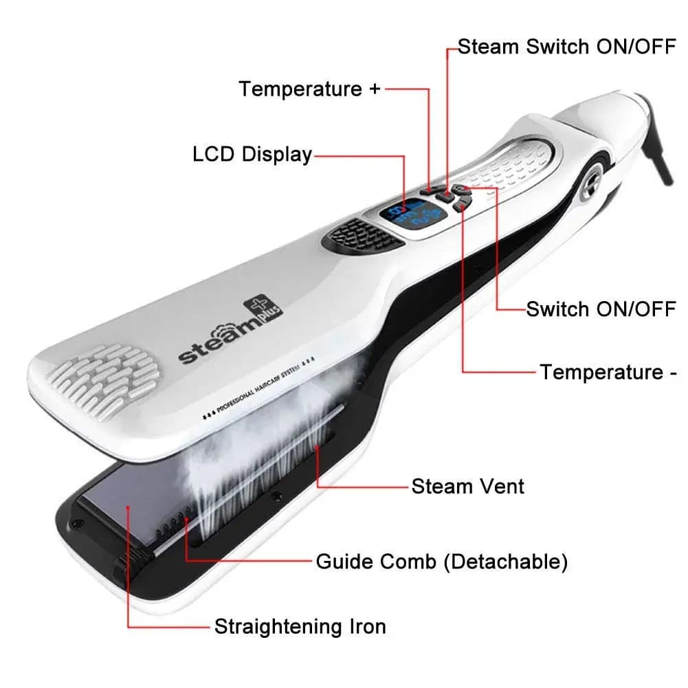 Spray Steam Steak for smooth hair Hair care for home Hair plate Hairdresser Dry and wet modelling Integration for straight combing
