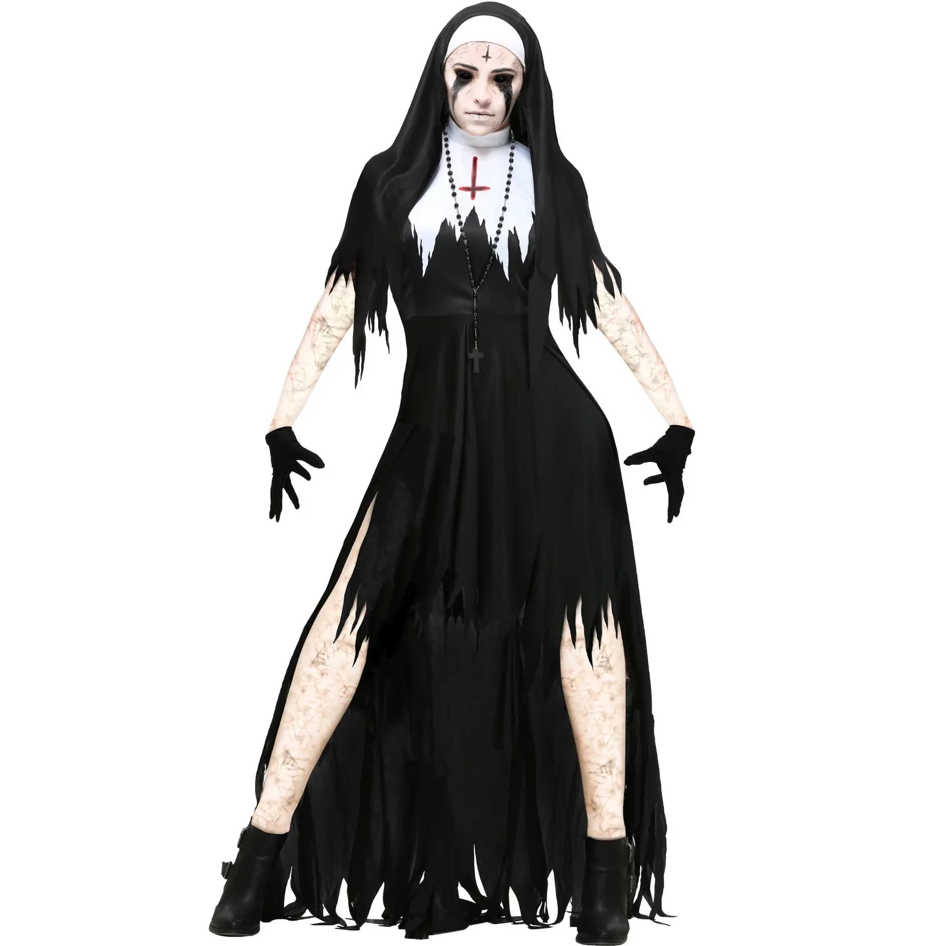 Costume da suora di Halloween Cosplay Costumi da suora di Halloween da donna Costume da diavolo da vampiro