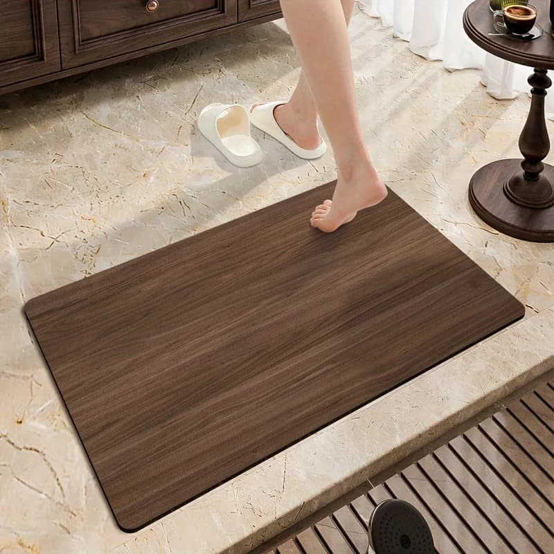 Tappetino da Bagno Minimalista VIKAMA con Effetto Legno, Antiscivolo e ad Asciugatura Rapida per Lavanderia, Ingresso e Arredamento Casa