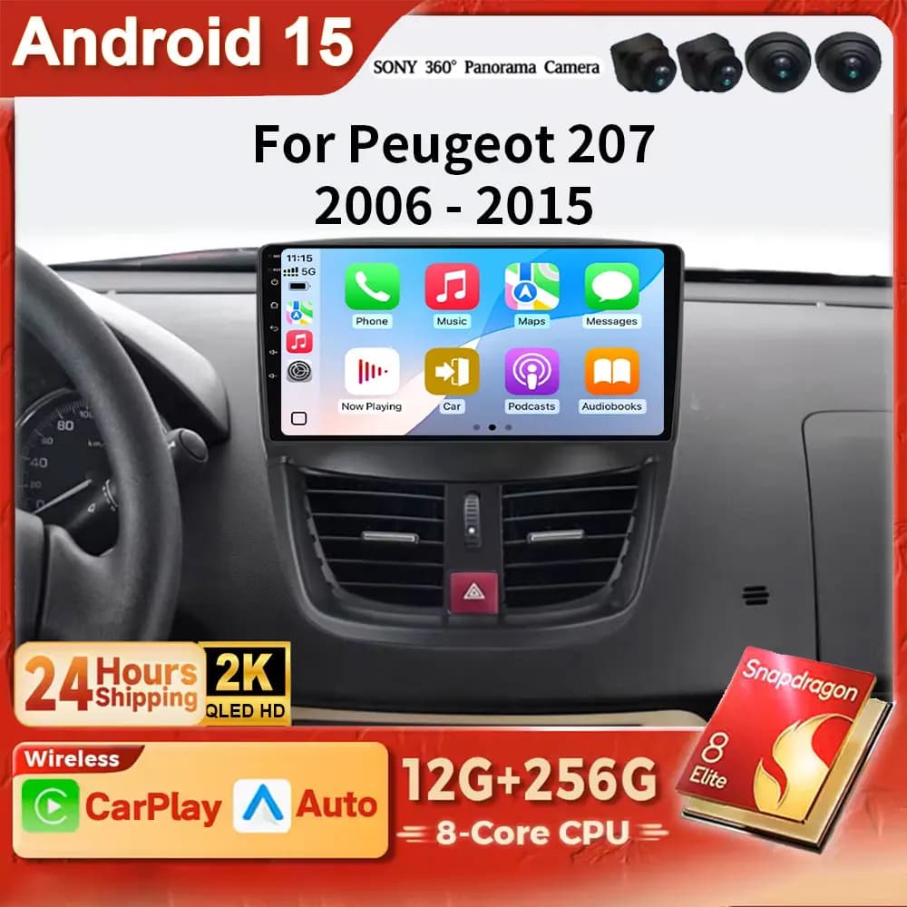Android 15 Auto Carplay autoradio Stereo Per Peugeot 207 207CC 2006 - 2015 2 din Autoradio Bluetooth Lettore Multimediale Schermo 4G