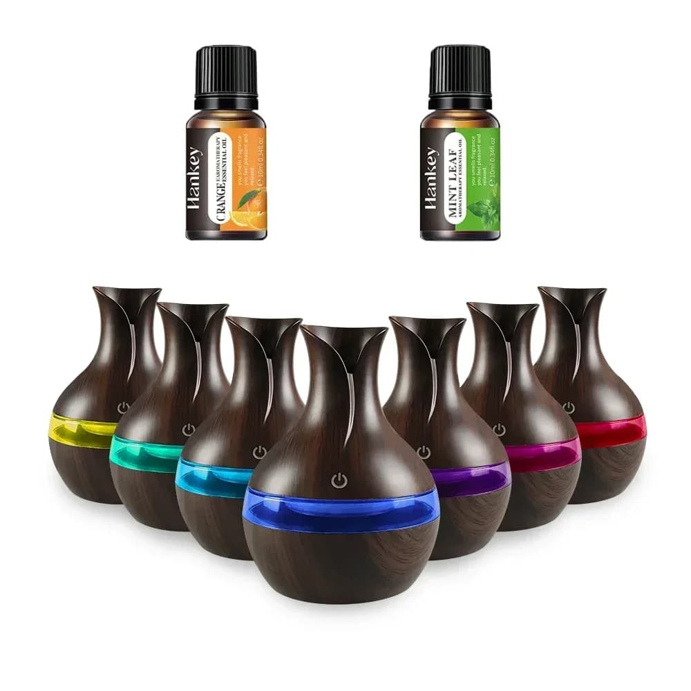 Umidificatore in legno Diffusore USB da 300 ml con 2 oli essenziali, compatto per viaggi in ufficio