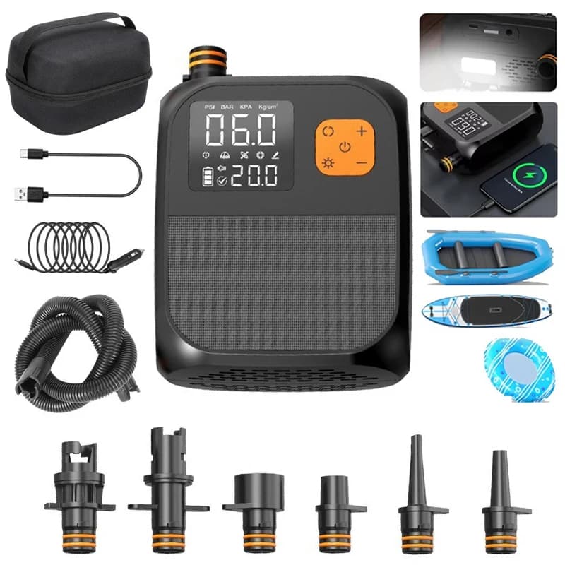 Pompa d'aria wireless SUP 8000mAh Touch Screen Gonfiatore elettrico portatile per pneumatici a doppio stadio per kayak Ali antivento Compressore d'aria SUP