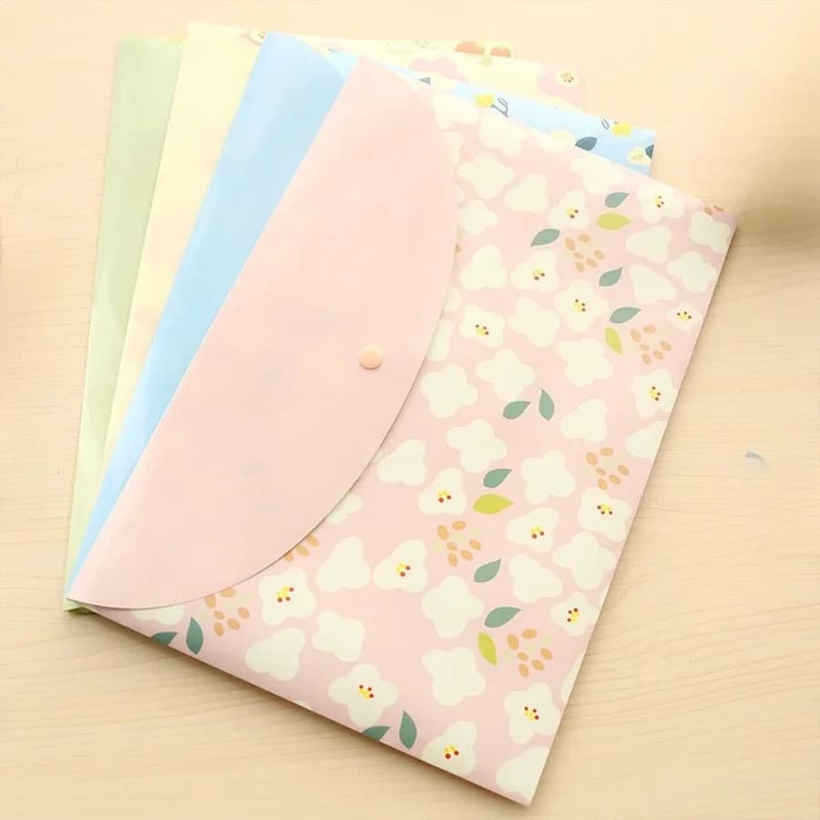 Cute Floral A4 File Folder Button Closure Waterproof Document Organizer School Office Stationery Lightweight Gift For Students