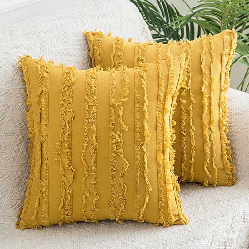 cx modern simple cotton and linen creative throw pillow Nordic vacation style cut flower fringed waist pillow