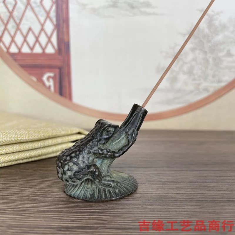 Lotus Leaf Frog Holder for Incense Sticks, Tea Ceremony Ornament, Antique-Style Home Decor Craft
