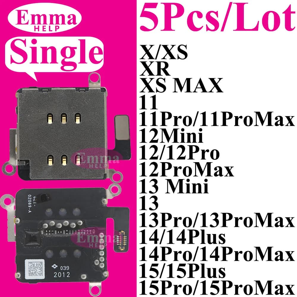 5Pcs SIM Card Tray Socket Slot Adapter Connector Reader Flex Cable Single For iPhone 11 12 13 15 Pro Max 14 Plus XS XR