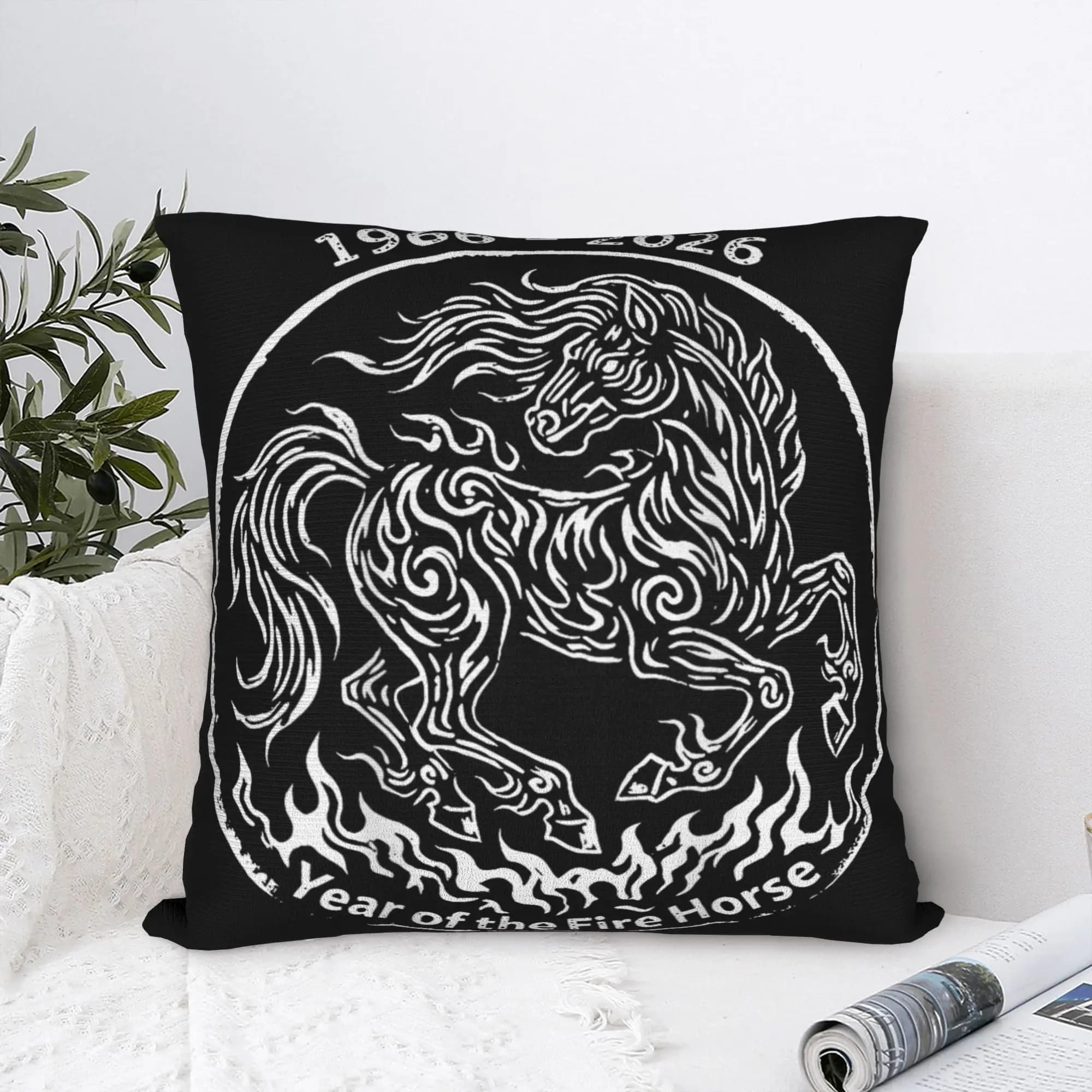 1966 2026 Year of The Fire Horse Chinese Zodiac Pillow Case Comfy Pillow Cover For Couch Sofa Bedroom Novelty Cushion Cover