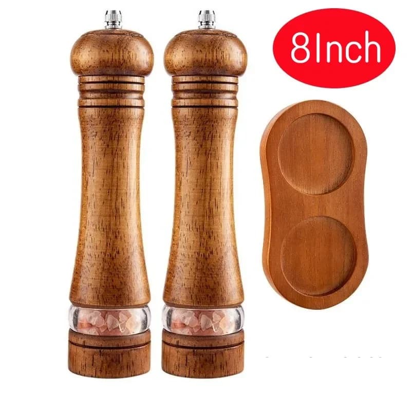 Set di macinapepe e sale in legno da 8", macinazione manuale di sali marini per uso domestico, macinini per spezie, set di basi per macinare il pepe nero