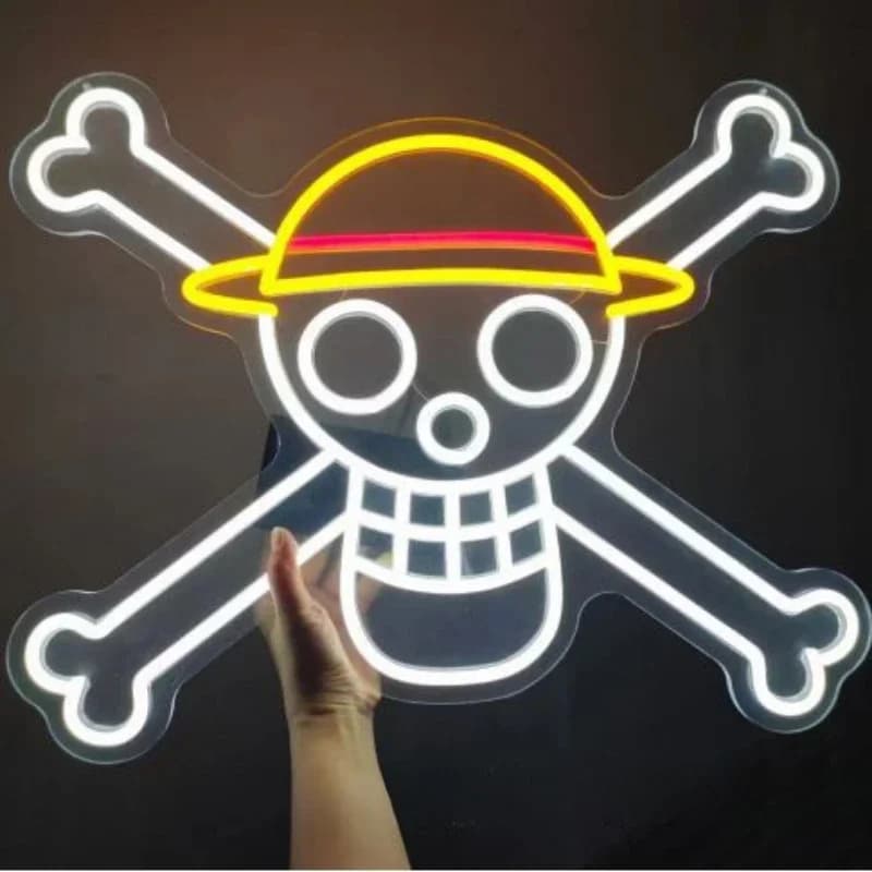 Insegna al Neon Anime One Piece, Luce LED a Forma di Teschio, Decorazione Murale Kawaii, Logo Cartoon, Luce Notturna, Regalo