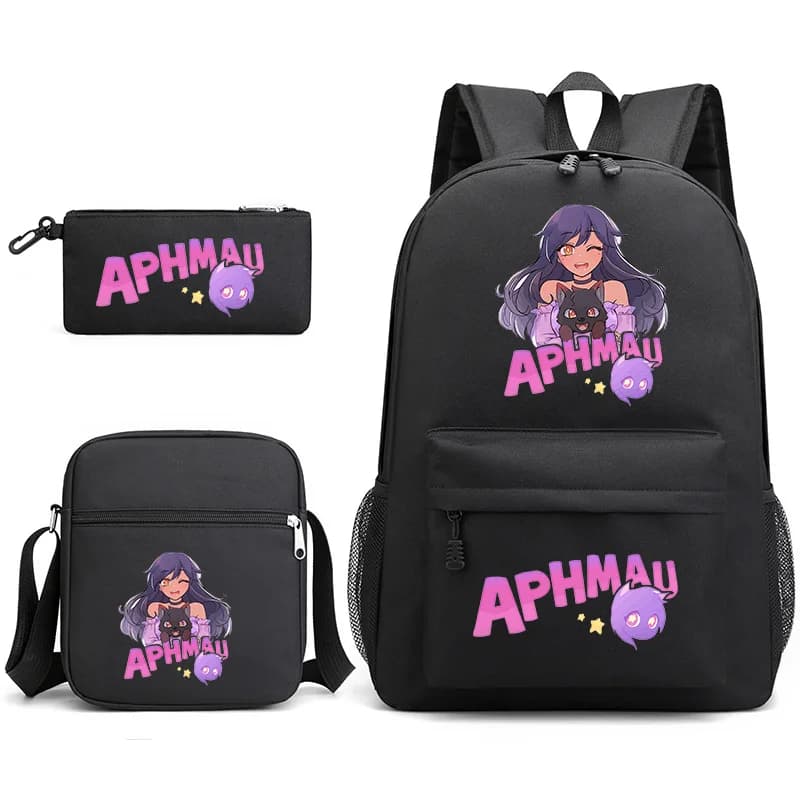 Zaino Aphmau Borsa da scuola Astuccio per matite Borsa a tracolla Set di tre pezzi Gioco di moda Cartoon Aphmau Aaron Stampa Zaino per bambini