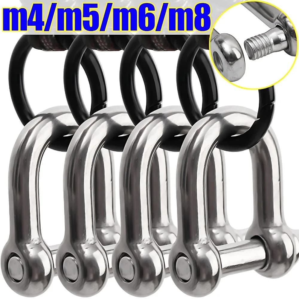 Ganci ad anello con grillo a maglia D in acciaio inossidabile Ganci per grillo di sollevamento Clip per fune metallica Ganci per grillo per sartiame di tipo D Strumenti hardware per barche