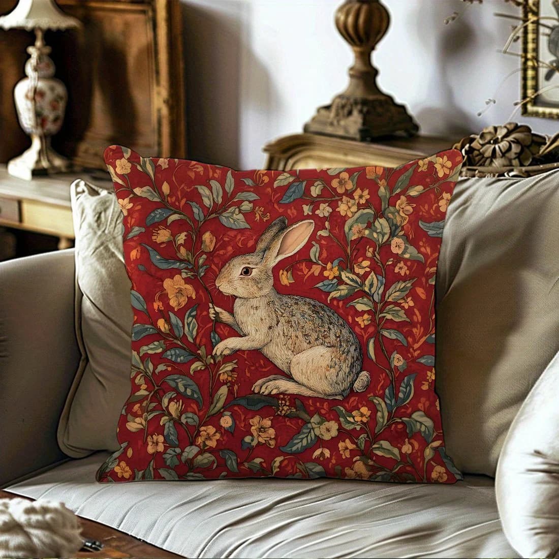 Fodera per cuscino stile vintage Coniglio Morris Chiusura con cerniera in poliestere, Federa per cuscino decorativa Federa per camera con cerniera