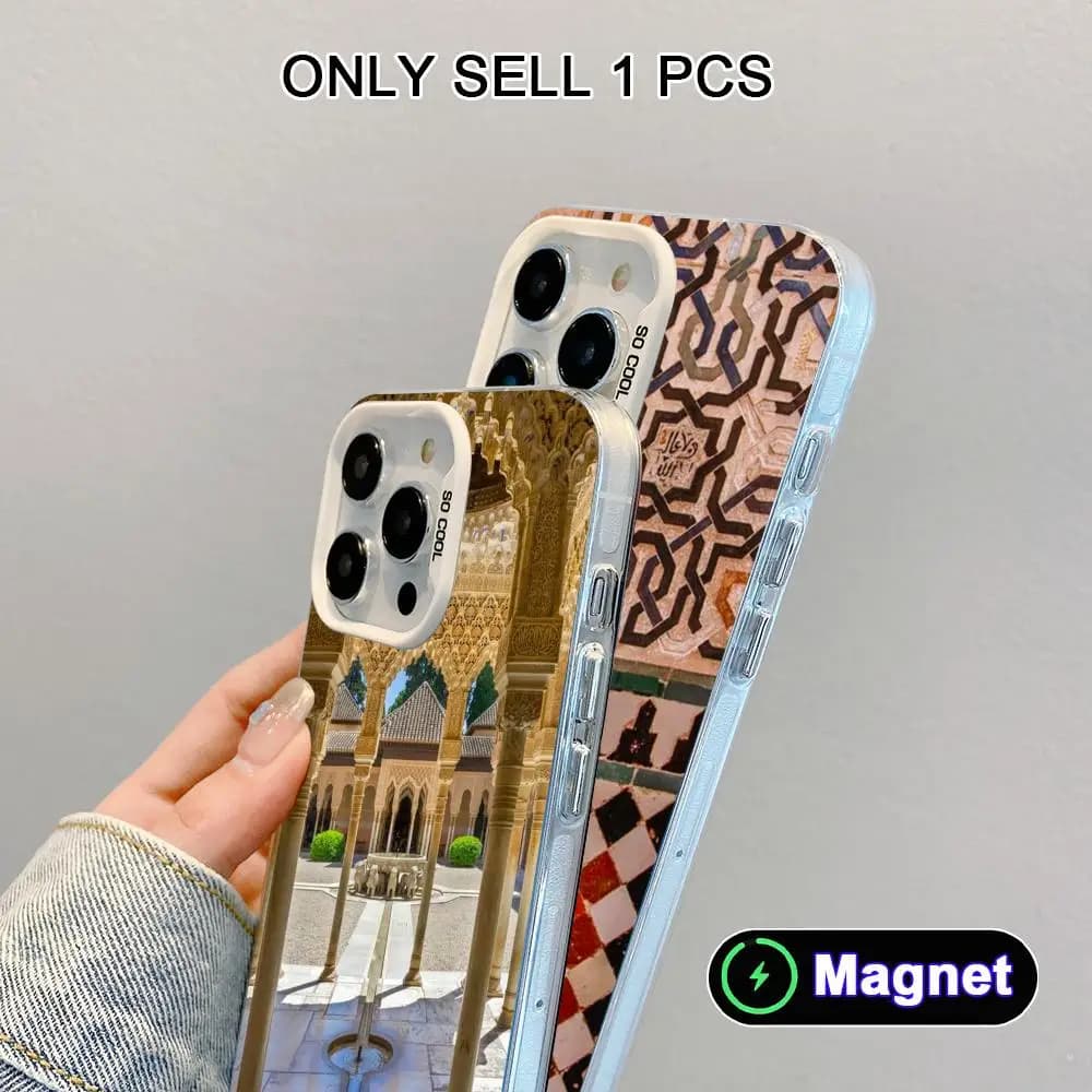 Custodia per telefono MagSafe trasparente bianca Spagna Alhambra Granada per iPhone 17 16 15 14 13 12 11 X XR XS Air Pro Max Plus