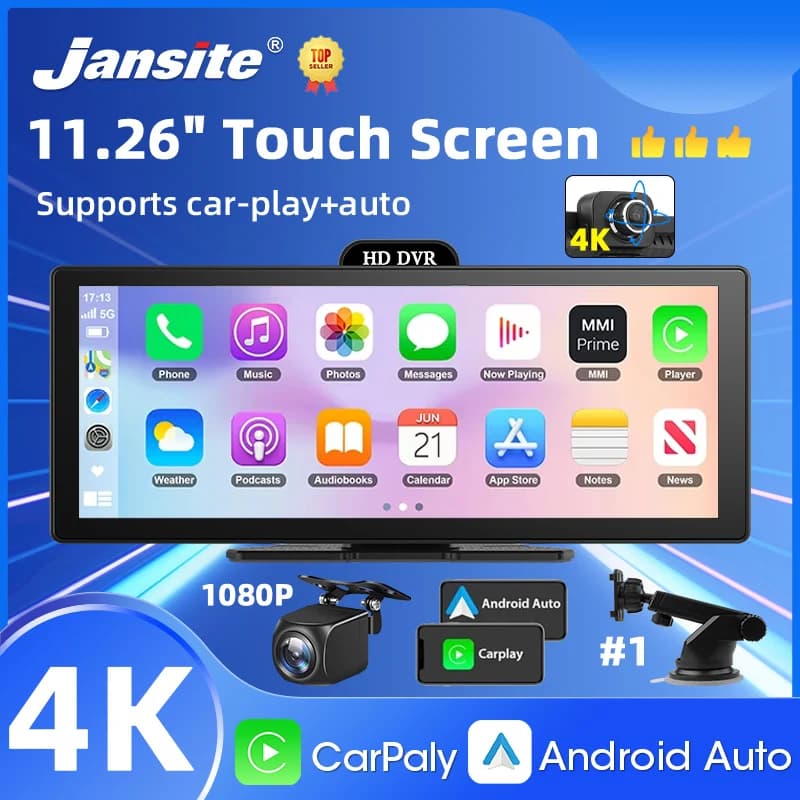 10/11.26 pollici 4K DVR Wireless CarPlay e Android Auto Dash Cam Bluetooth Audio Navigazione GPS Cruscotto Videoregistratore a doppia lente