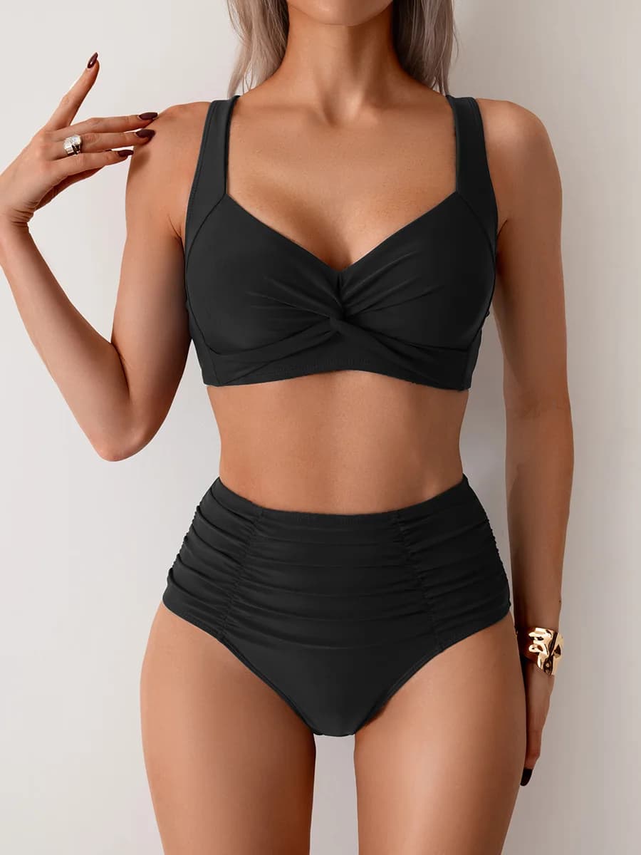 Summer 2026 High-Waisted Bikini for Women with Split-Back Design Chest Cushion No Steel Support Fashionable Swimwear