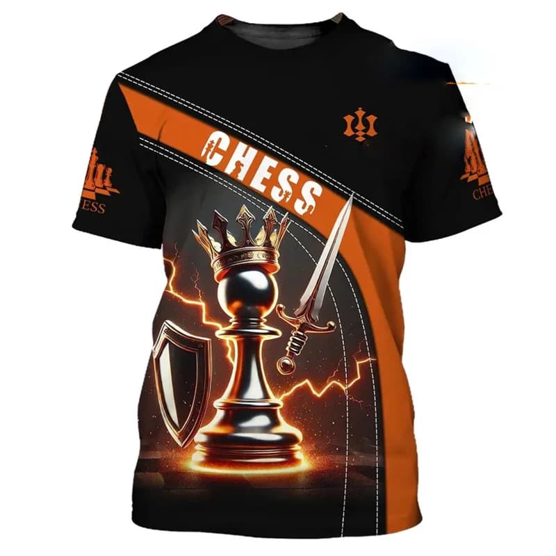 T-shirt divertente Re degli scacchi per uomo Cavaliere Pezzo degli scacchi Stampa di moda Girocollo T-shirt Estate Gioco casual Bambini T-shirt allentata