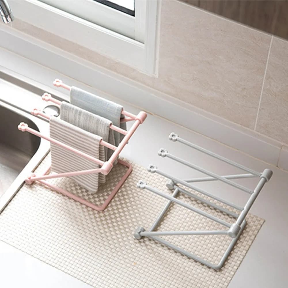 2pcs Portable 4 Arms Dishcloth Drying Rack Folding Design PP Hand Towel Stand Vertical Towel Rack For Kitchen