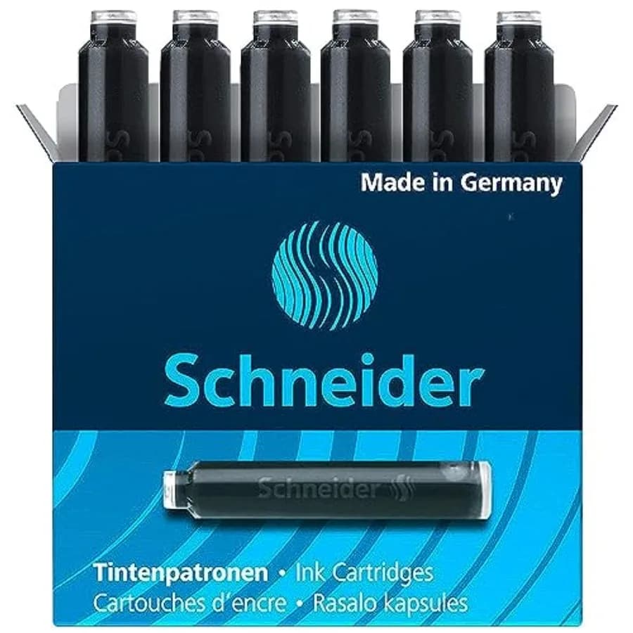 Ink Cartridge, Standard Format, Ball Closure, Refill for Fountain and Cartridge Rollerball Pens, Black Ink, Box of 6 Cartridges