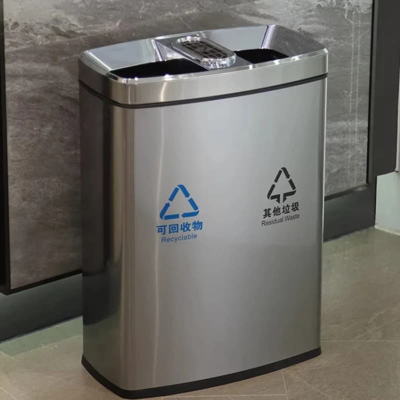 Cestino per Rifiuti Commerciale in Acciaio Inox, Bidone Pubblico per Interni, Strumento di Pulizia per Centri Commerciali, Contenitore Durevole per Raccolta Differenziata