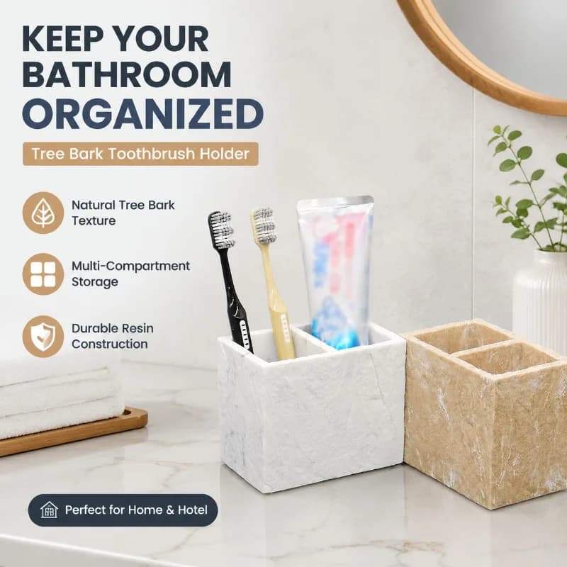 Imitation Bark Resin Tooth‑Accessory Holder,Multi‑Purpose Bathroom Organizer for Electric Toothbrush Comb Toiletries,Textured