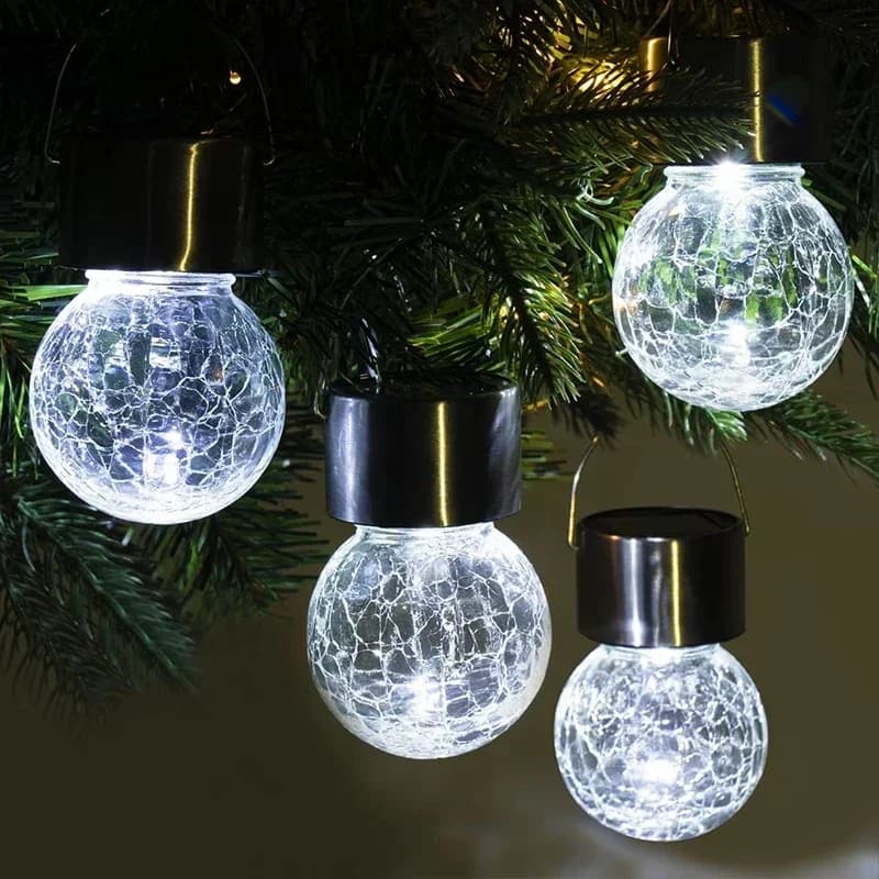 1/3/5PCS Solar Powered Outdoor Hanging Lights Colorful LED Cracked Glass Ball Design Waterproof Pathway Lantern for Garden Decor