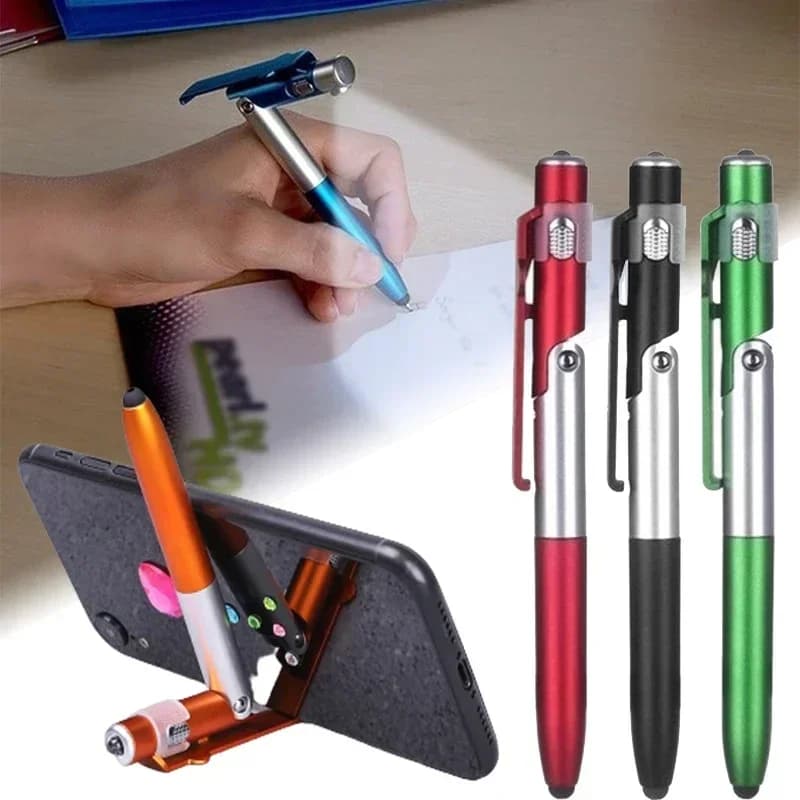 Stilo capacitivo per penna a sfera pieghevole multifunzione 4 in 1 1PC (torcia elettrica + supporto) per supporto per telefono cellulare tablet