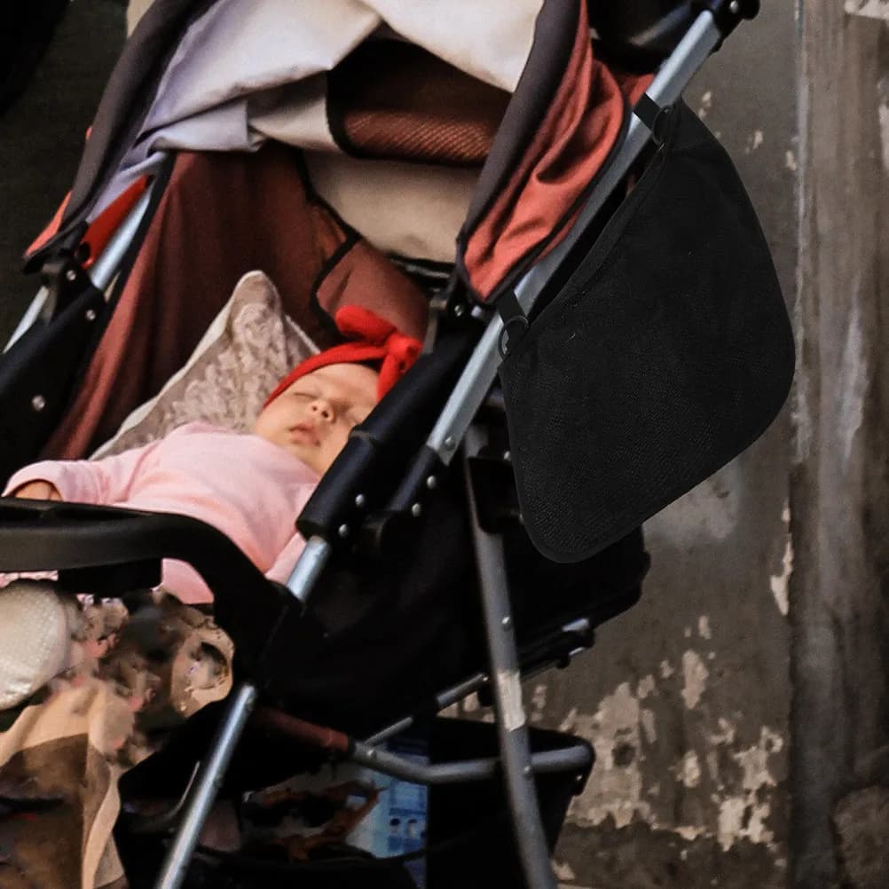 Set di 4 Borse Organizer Laterali Traspiranti in Rete per Passeggino, per Pannolini, Ciucci, Viaggi e Shopping