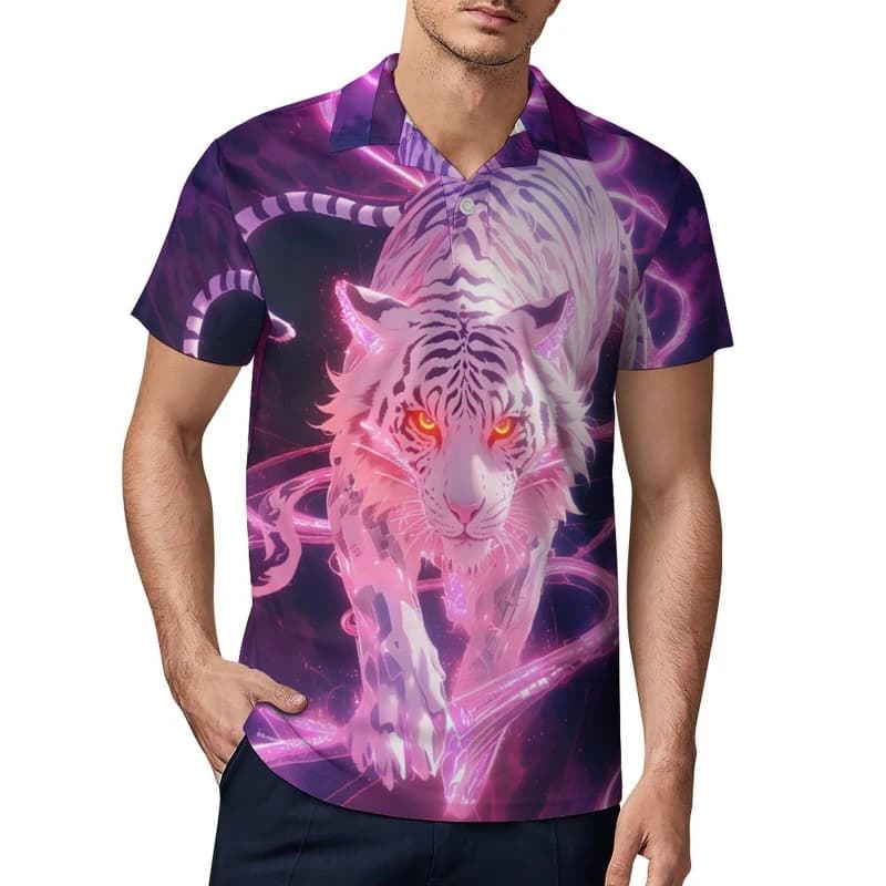 Polo da uomo con stampa 3D tigre, magliette polo divertenti da golf, polo Harajuku con stampa animale, t-shirt da donna con colletto.