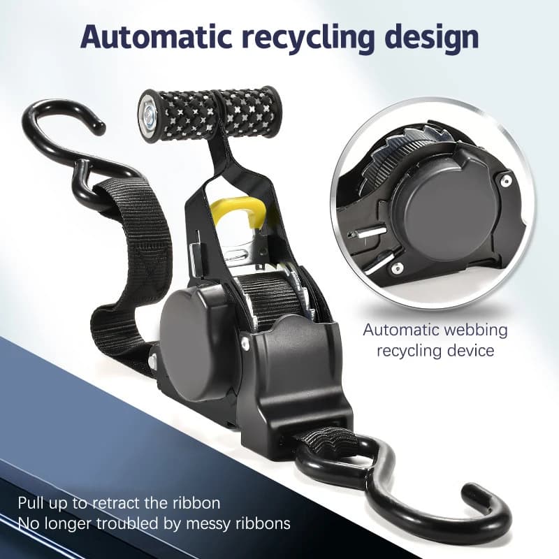Nuovo nastro termoretraibile automatico con cinghia a cricchetto retrattile per cinture per bagagli per motocicli Cinghie di fissaggio comode e durevoli