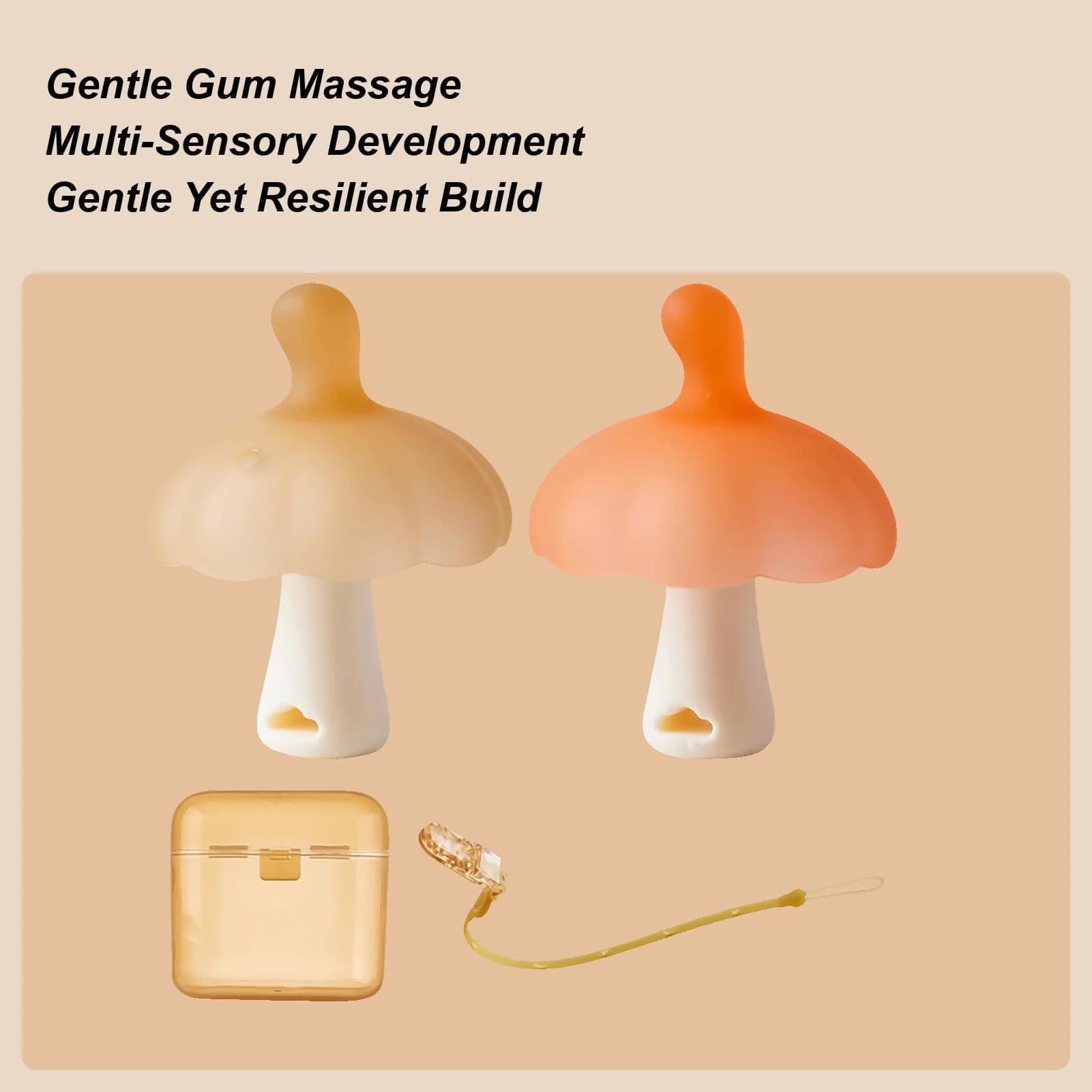 Massaggiagengive in silicone per bambini per uso alimentare Anello in legno a forma di fungo Giocattoli per la dentizione BPA gratuito Giocattolo per allattamento da masticare infantile Regali per neonati