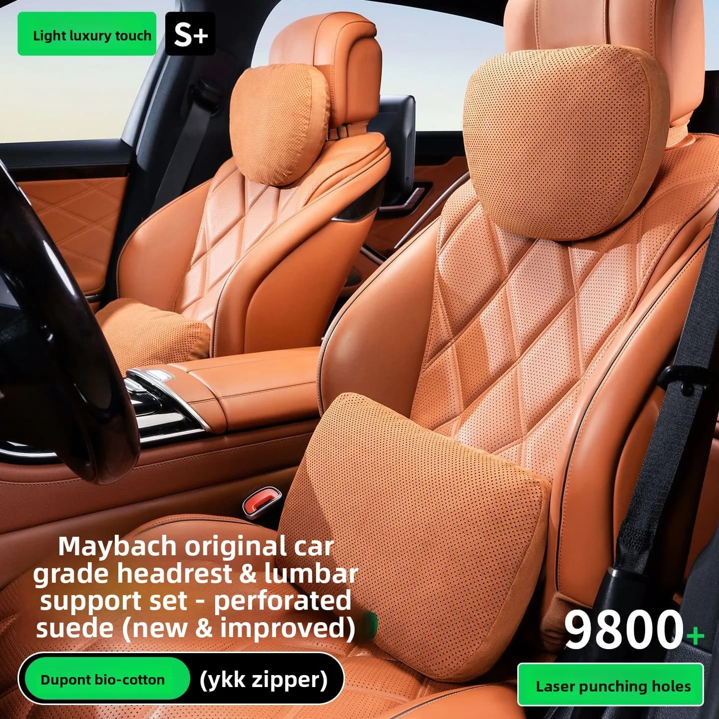 Cuscino Poggiatesta Universale di Alta Qualità per Auto, Cuscino per Collo in Pelle Scamosciata Perforata Traspirante, Supporto Lombare per Auto