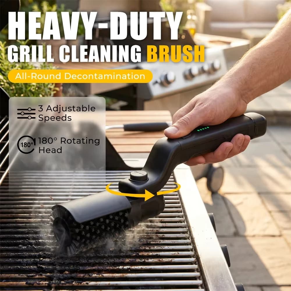 Electric Grill Brush Cordless BBQ Cleaner Angle Adjustable Cleaner for Gas Charcoal Porcelain Grates with Stainless Steel Head