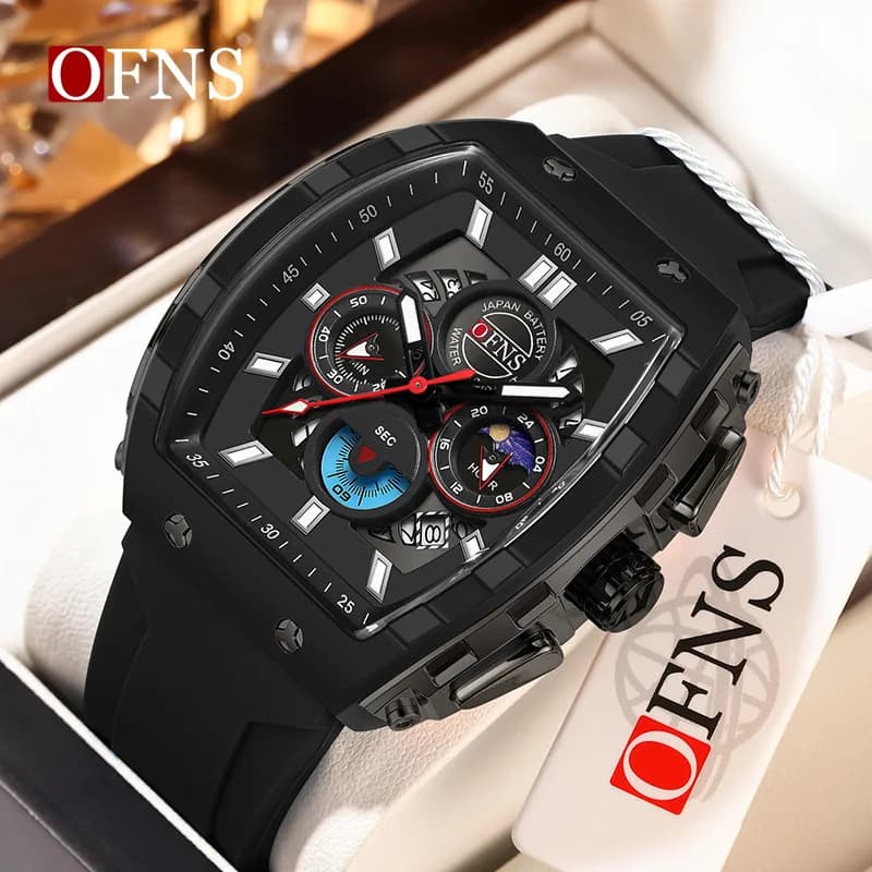 Men's Multifunction Chronograph Watches Men's Sports Watch Quartz Wrist Watch Date Silicone Strap Top Brand Luxury