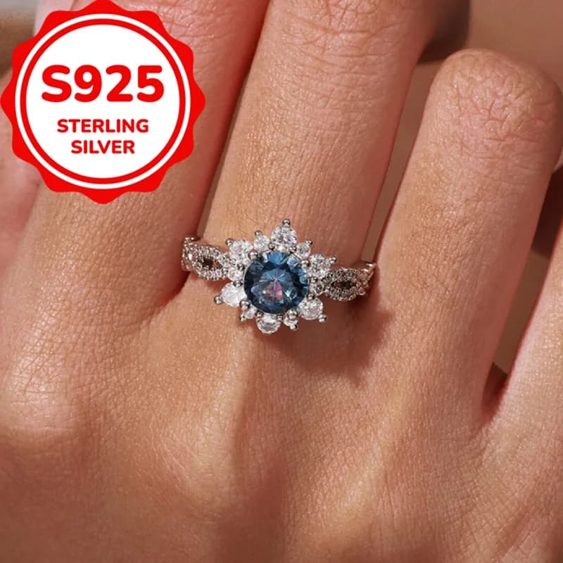 925 sterling silver, light luxury, snowflake synthetic zircon ring, exquisite, fashionable, everyday, versatile and elegant ring