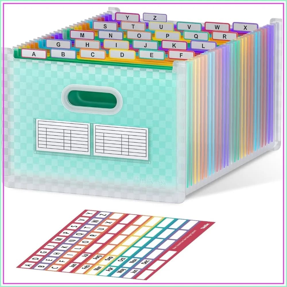 26-Pocket Accordion File Organizer, Upright Open Top, A-Z Colorful Tabs, High Capacity Expanding Folder for Letter/A4, Green