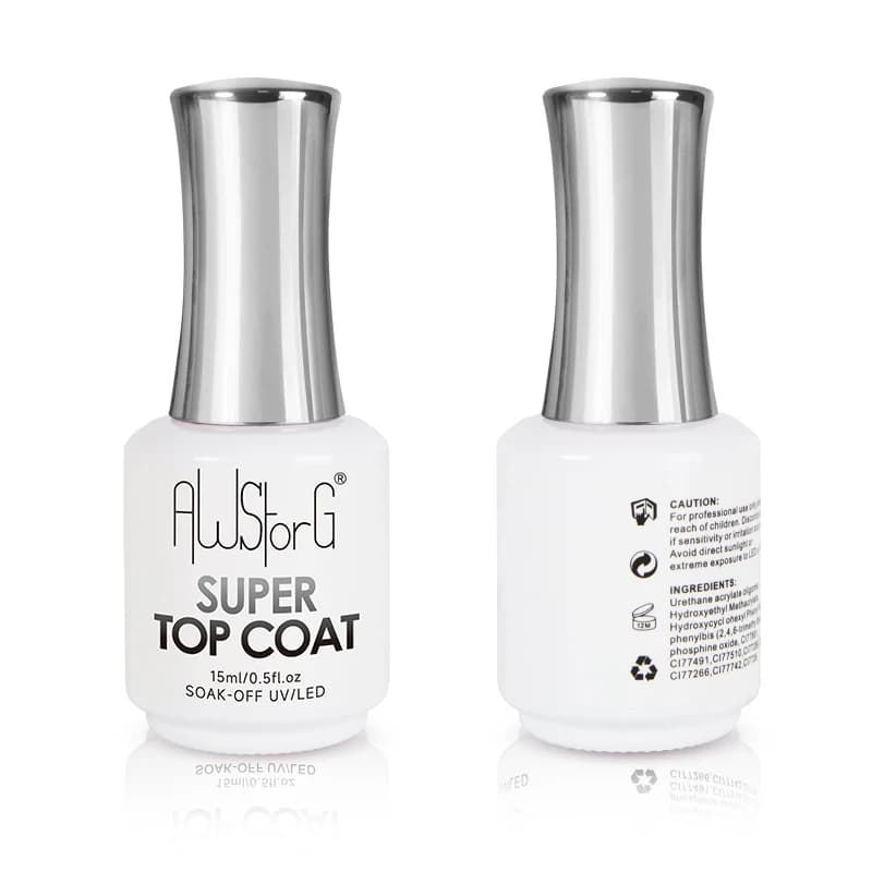 AWStorG 1 Bottiglia 15ML Base Top Coat Super Luminoso Top Coat Soak Off LED O Gel UV Smalto per Unghie Unghie Strumenti per Arte Gel Lacca