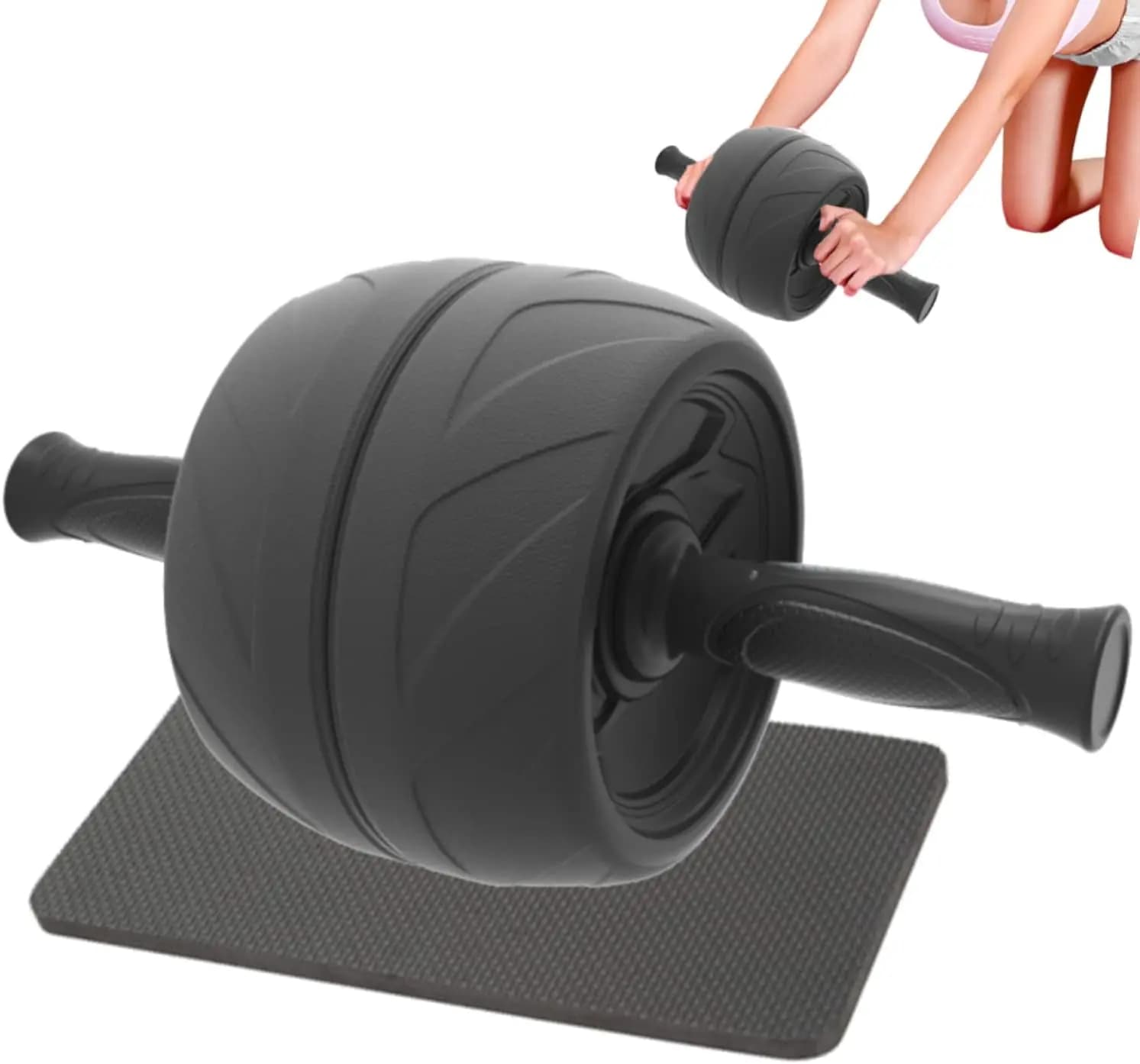 Ruota Ab Roller Extra Larga da 5,5 Pollici per Allenamento Core e Fitness Domestico con Ginocchiera Spessa, Prodotta a Taiwan, Nera