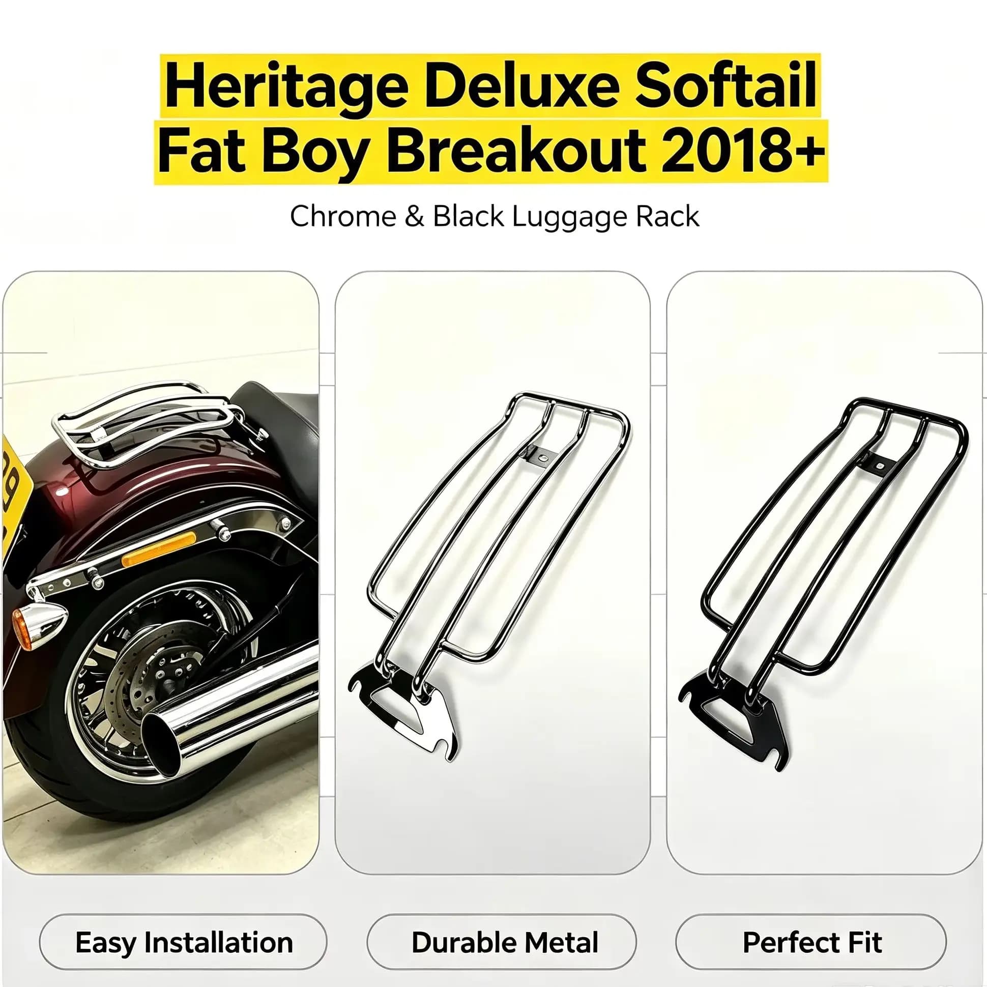 Motorcycle Rear Luggage Rack For Harley Softail Heritage Classic Deluxe Fat Boy Breakout 2018‑2026 Solo Seat FLHC FLFB FLFBS