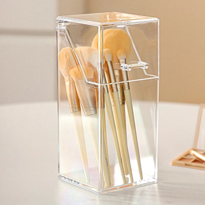 1PC Transparent Makeup Brush Holder with Lid - Dust-proof Large Capacity Cosmetic Organizer for Lipsticks Desktop Storage Box
