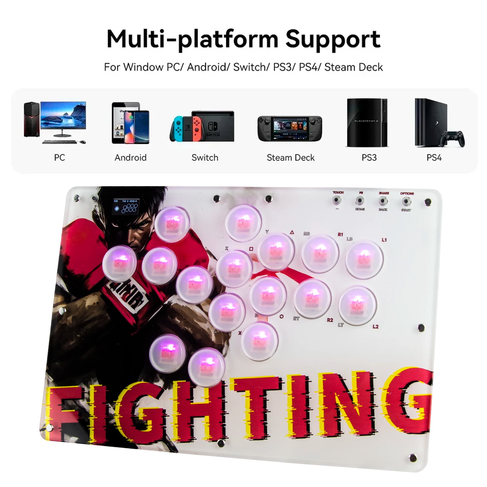 Game Controller 16-Key Rodless Arcade Game Controller For PS5/PC/Switch/Xbox Full Button Battle Keyboard Game Accessories
