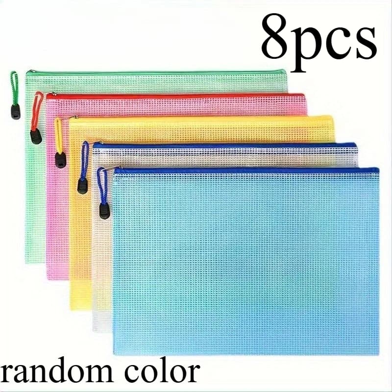 8pcs Zipper Pockets, Zipper File Bags, Cross Stitch And Jigsaw Puzzle Project Bags For Sorting And Storage, Letter Size A4