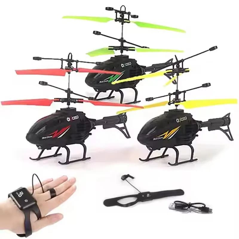 Elicottero RC 2 in 1 con controllo gestuale a induzione, resistente agli urti e con illuminazione.