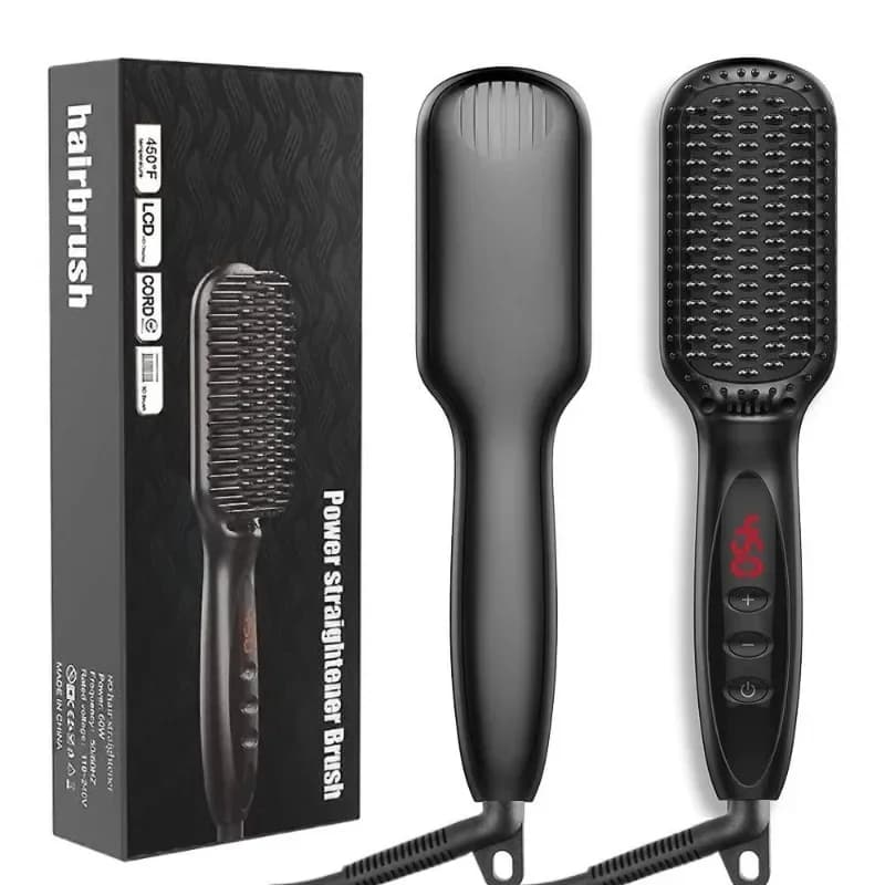 New Private Brand Grade Multi-Temperature PTC Heating 3in1 Power Hair Plate Brush Electric Barba Pettine Hair Accessories