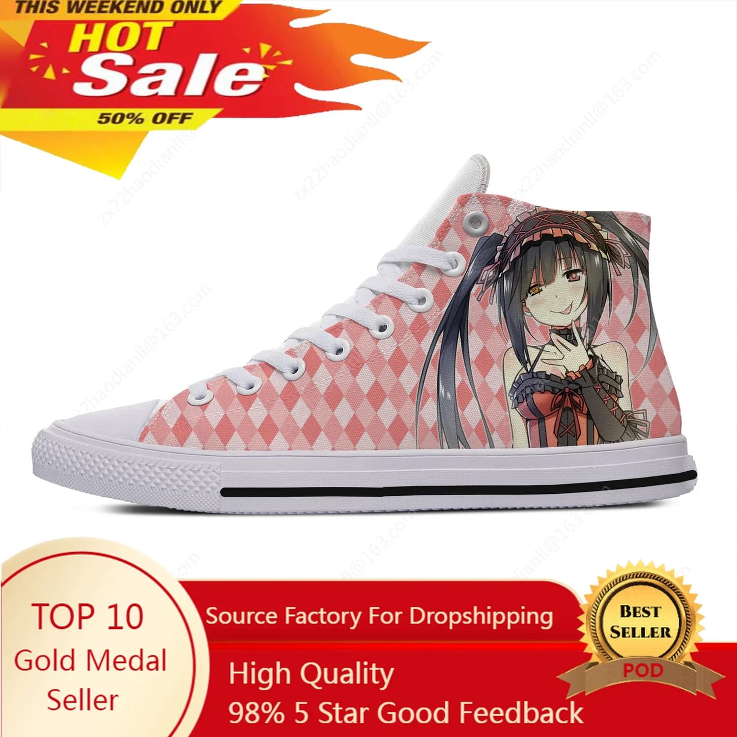 Date A Live Tokisaki Kurumi Sneakers alte Uomo Donna Adolescente Scarpe casual Scarpe da corsa in tela Stampa 3D Scarpa leggera